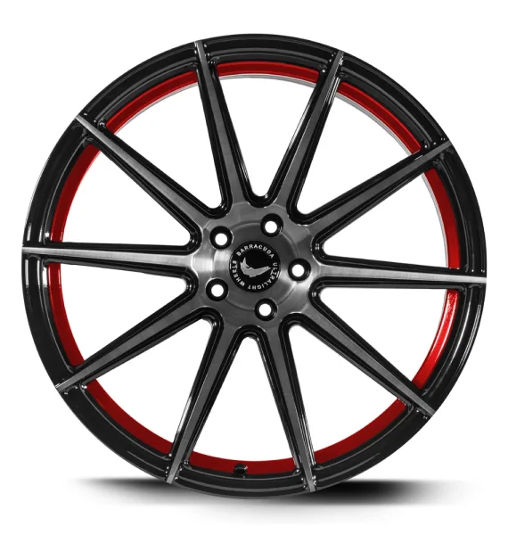 BARRACUDA PROJECT 2.0 9,5x22 / 5x108 ET40 Higloss-Black brushed Surface/undercut Colour trim rot